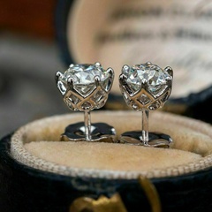 fashion classic six-claw single diamond zircon earrings simple copper earrings