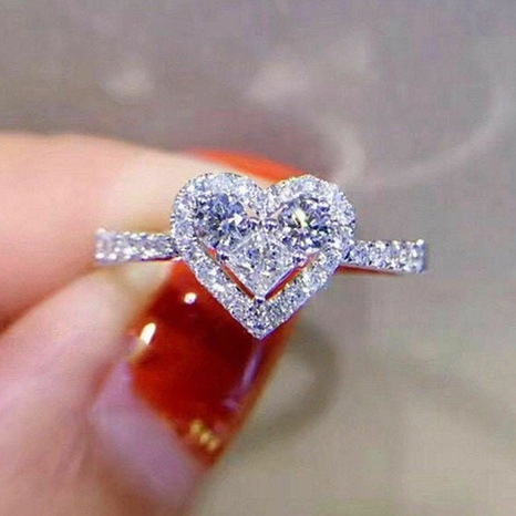 Fashion creative heart shaped zircon copper ring's discount tags