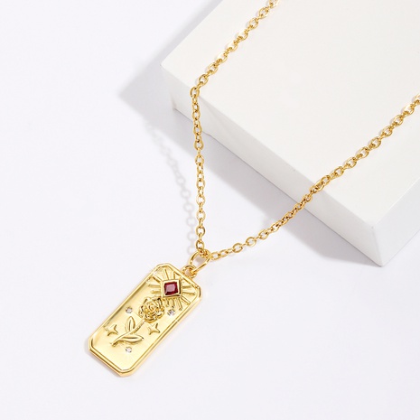fashion copper plated 18K gold rose tag zircon pendant necklace NHTIJ648724's discount tags