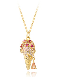 fashion copper plated 18K gold ice cream cone pendant necklace