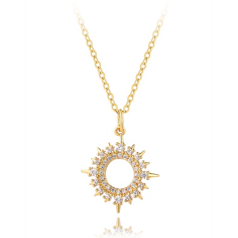 fashion copper plated 18K gold sun radial zircon pendant necklace's discount tags