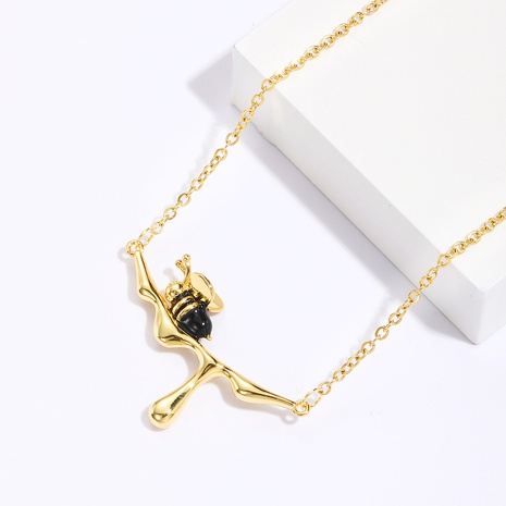fashion copper plated 18K gold bee dripping oil pendant necklace NHTIJ648732's discount tags