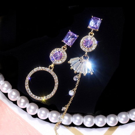 simple asymmetrical diamond hoop long tassel drop earrings wholesale NHJBY648758's discount tags