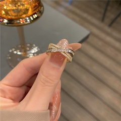 Anillo de apertura de aleación de cruz de circón de diamante simple de moda coreana