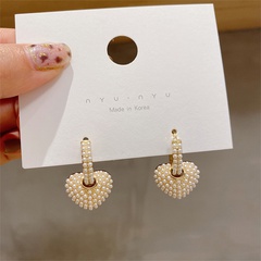 fashion inlaid pearl heart shaped alloy drop earrings wholesale