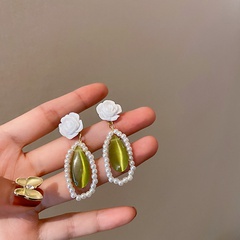 new retro green opal pearl resin flower drop earrings wholesale