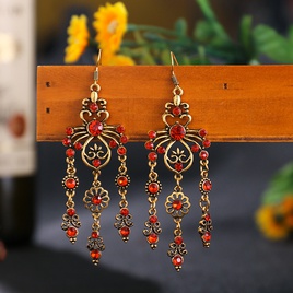 vintage hollow geometric long tassel retro multilayer diamond ethnic earrings wholesalepicture13