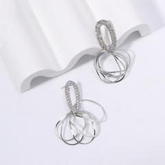 fashion inlaid rhinestone oval hoop fashion long tassel metal drop earrings