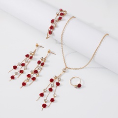 Conjunto de joyería de collar de perlas con incrustaciones de flores simples al por mayor