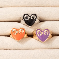 jewelry heart shaped flame oil drop simple orange black single ring