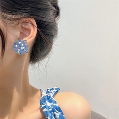 fashion acrylic Klein blue camellia pearl stud earrings wholesale