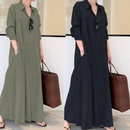 Solid Color Lapel Long Sleeve Insert Pocket Simple Loose Casual Long Shirt Dresspicture6