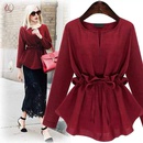 Fashion solid color waist slim cotton linen shirtpicture5