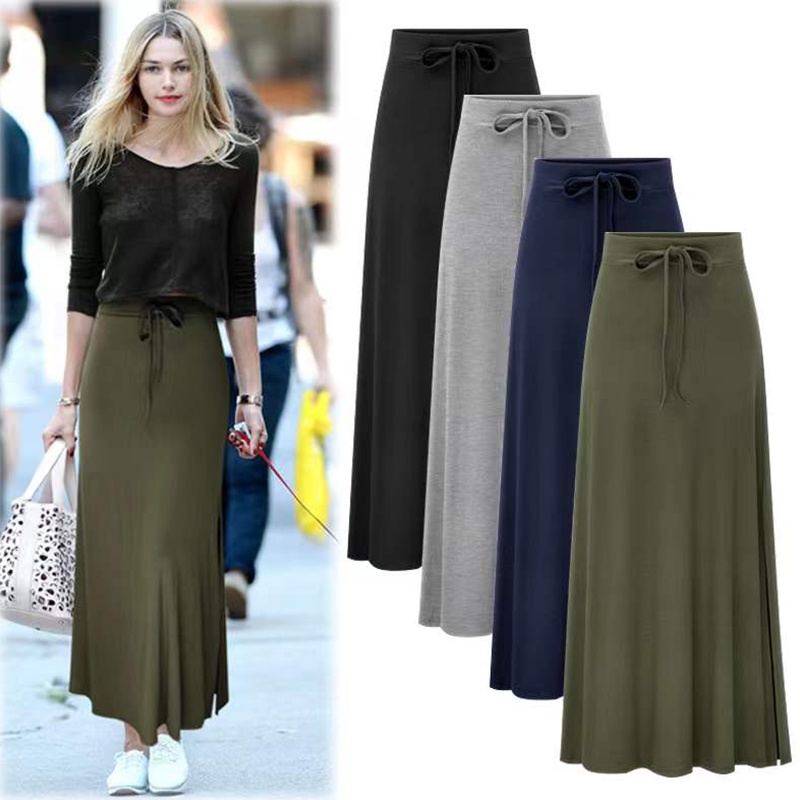Fashion Banding Elastic Waist Pack Hip Skirt Slit Skirt