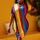 Fashion spring and summer new round neck printed striped dress womens clothingpicture9