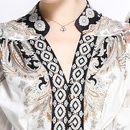 Vintage Printed Long Sleeve V Neck Waist Thin Retro Long Dresspicture14
