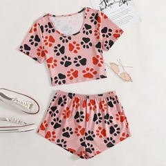 Fashion spring and summer new printed round neck two-piece women's clothing