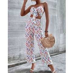 Fashion spring and summer new print stitching two-piece women's clothing