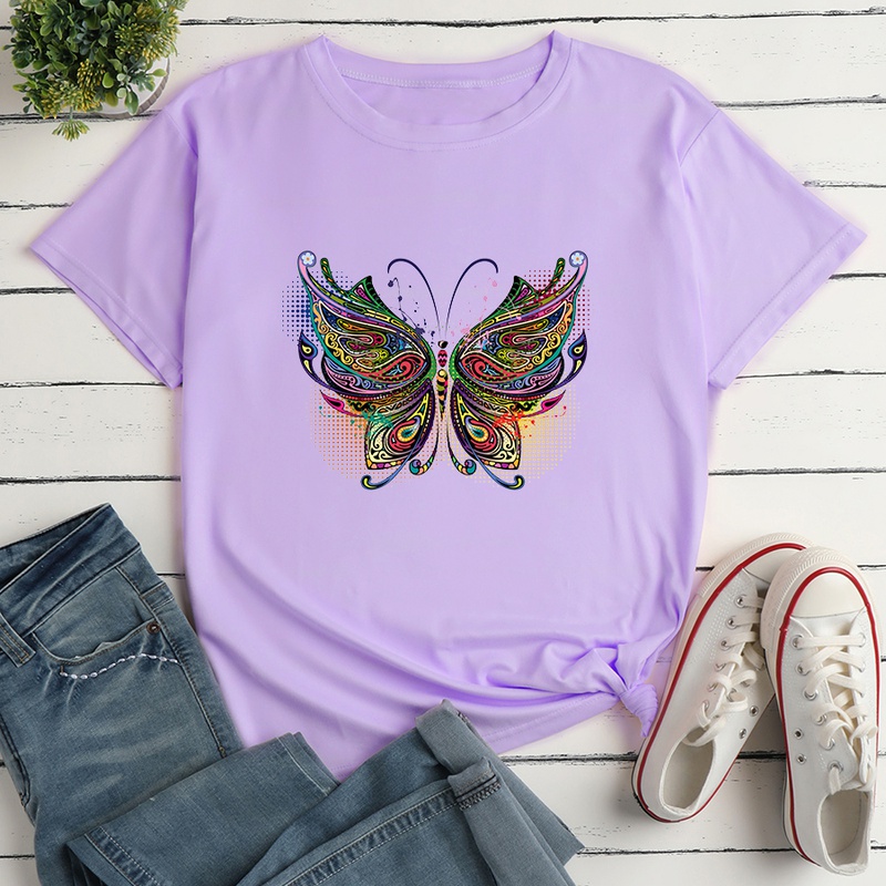 Colorful Butterfly Fashion Print Ladies Loose Casual TShirt