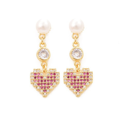 Fashion Heart-Shaped Beads Micro-set Pink Zircon Earrings Wholesale NHWEI648870's discount tags