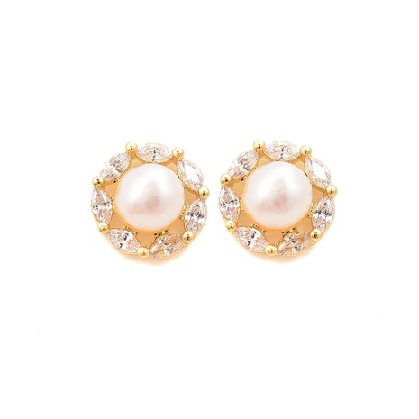 fashion circle inlaid pearl copper stud earrings wholesale NHWEI648871's discount tags