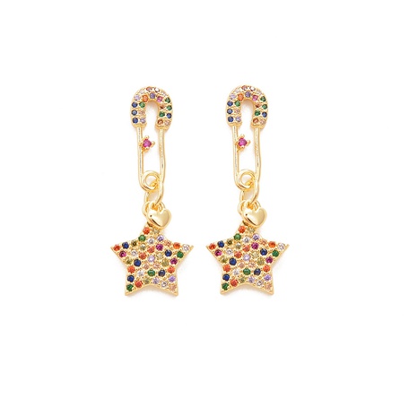 fashion star shaped micro-set color zircon pin copper earrings NHWEI648887's discount tags