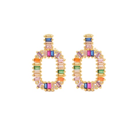 fashion colorful zircon geometric rectangular copper hoop earrings wholesale NHWEI648925's discount tags