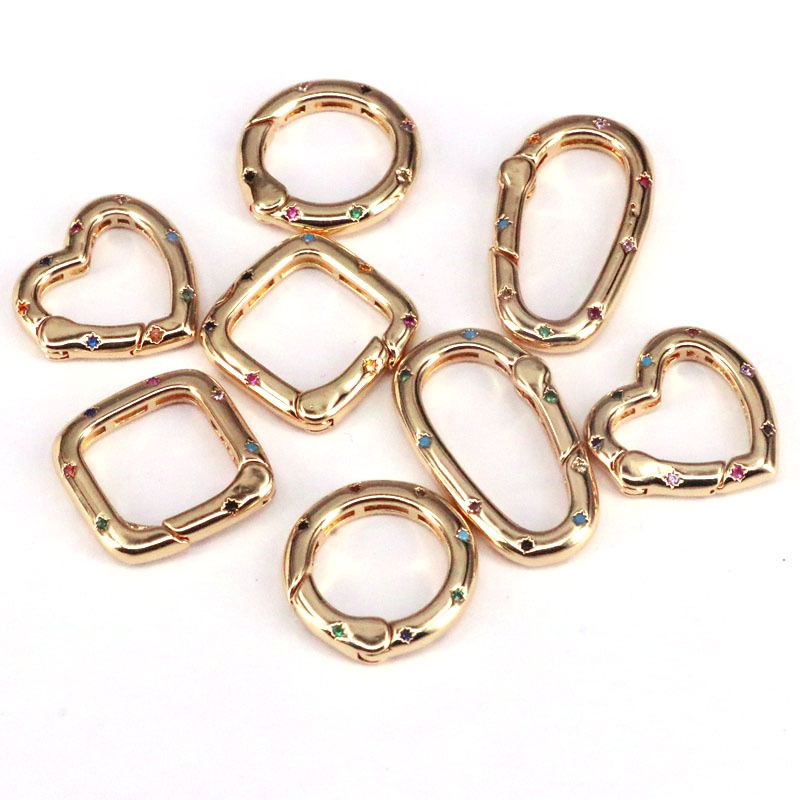 new inlaid color zircon spring buckle copper goldplated keychain accessories