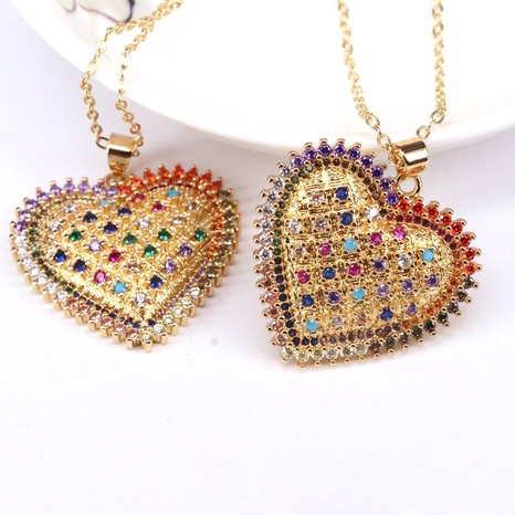 new peach heart-shaped pendant copper gold-plated micro-set color zircon necklace  NHWEI648918's discount tags