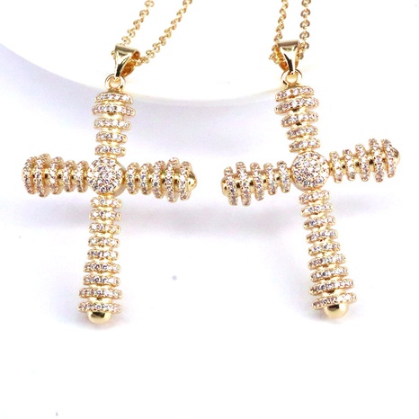 Cross Pendant Jewelry Copper Gold Plated Zircon Necklace Sweater Chain NHWEI648933's discount tags
