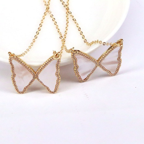 fashion butterfly pendant single-laye micro-set zircon copper necklace NHWEI648934's discount tags