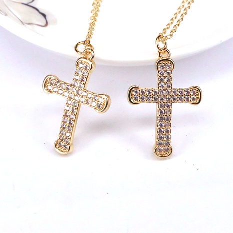 retro cross pendant copper gold-plated micro-set zircon geometric necklace NHWEI648937's discount tags