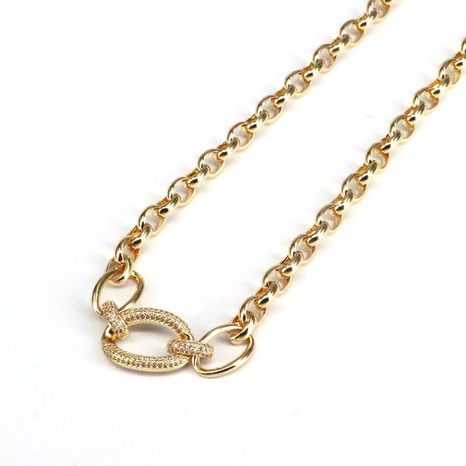 new oval micro-encrusted zircon necklace simple copper gold-plated thick chain NHWEI648941's discount tags