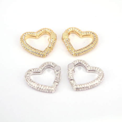fashion copper gold-plated zircon heart-shaped two-color spring buckle's discount tags