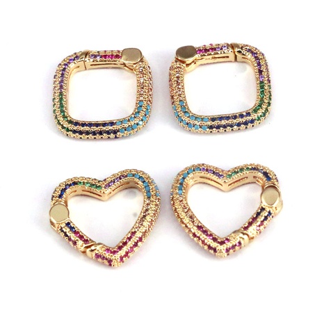 Copper Gold Plated Colored Zircon Square Heart Spring Buckle's discount tags