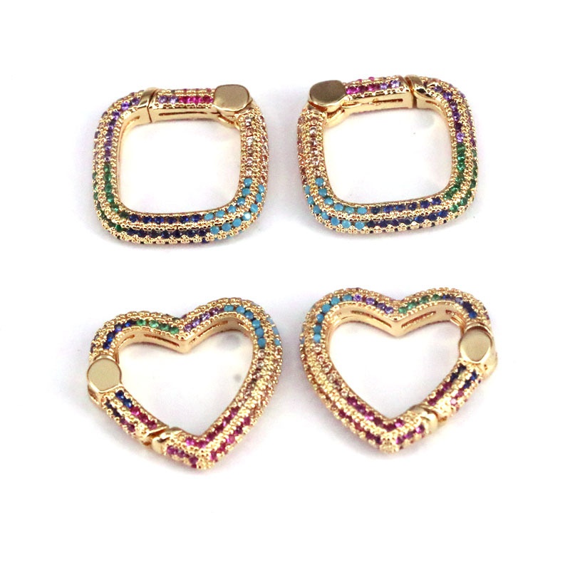 Copper Gold Plated Colored Zircon Square Heart Spring Buckle