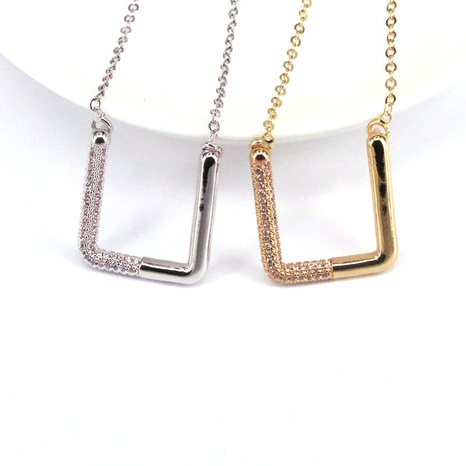 simple copper micro-set zircon U-shaped gold and silver two-color pendant necklace NHWEI648947's discount tags