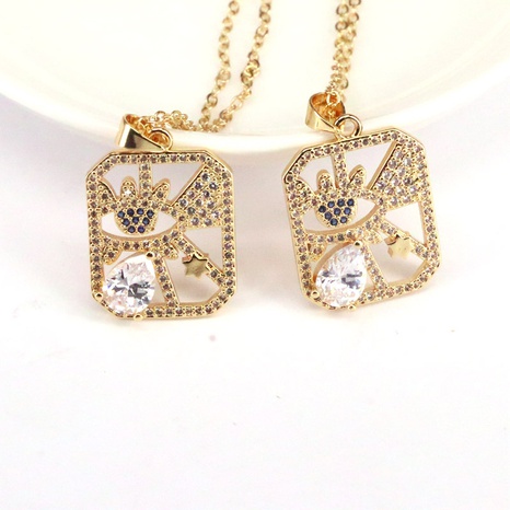 hip-hop fashion square pendant copper gold-plated water drop zircon necklace NHWEI648960's discount tags