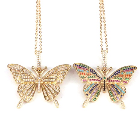 Retro Micro-set Zircon Butterfly Pendant Copper Gold Plated Necklace NHWEI648963's discount tags