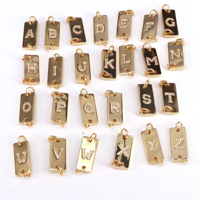 Copper goldplated square card 26 English letters doublehole jewelry accessories