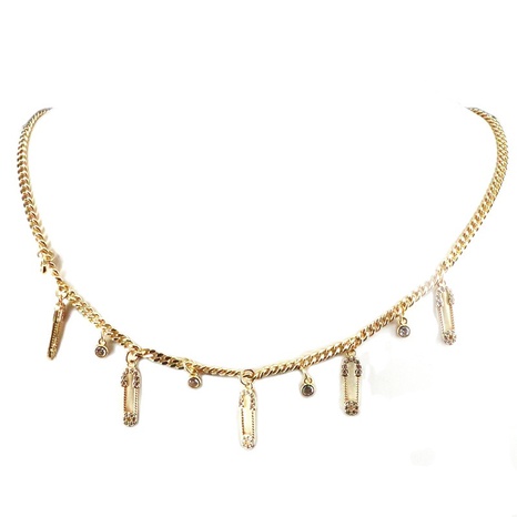 hip-hop style copper gold-plated necklace micro-set zircon small pin necklace NHWEI648970's discount tags