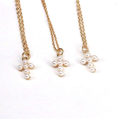 retro geometric pearl cross pendant copper necklace wholesale NHWEI648973's discount tags