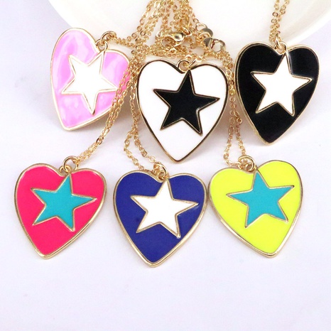 New Enamel Color Drop Oil Heart-shaped Star Pendant Copper Necklace NHWEI648978's discount tags