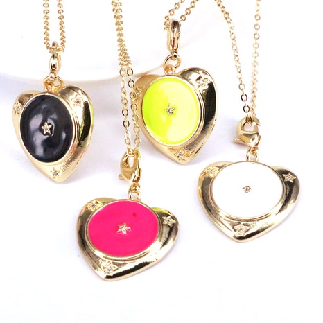 retro copper gold-plated peach heart-shaped color drop oil pendant necklace's discount tags