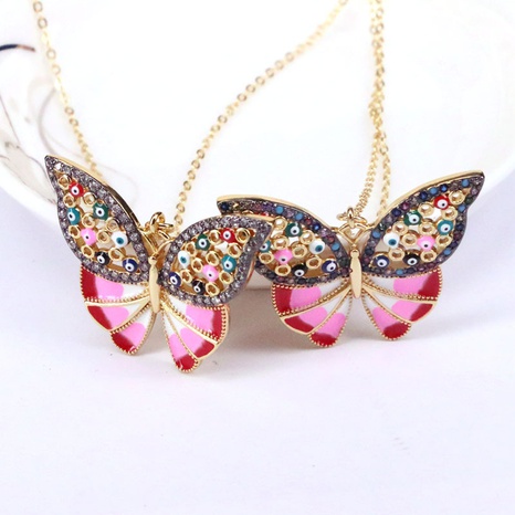 new butterfly pendent necklace enamel drip oil color copper gold-plated necklace  NHWEI649008's discount tags