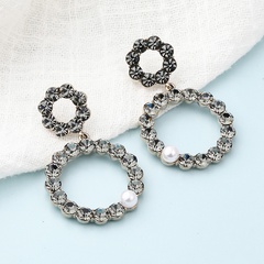 fashion copper micro-set zircon geometric circles inlaid pearl earrings