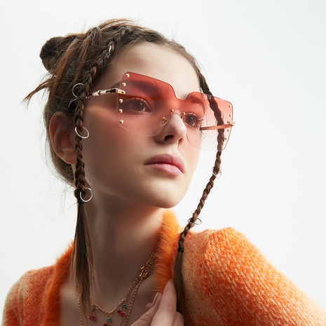 fashion square diamond frameless sliced rivets women's sunglasses's discount tags