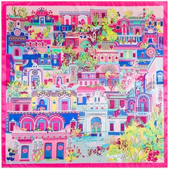 90cm*90cm new house architectural pattern ladies simulation silk large square scarf