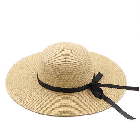 Summer new seaside big-brimmed ladies straw hat travel foldable bow dome straw hat's discount tags