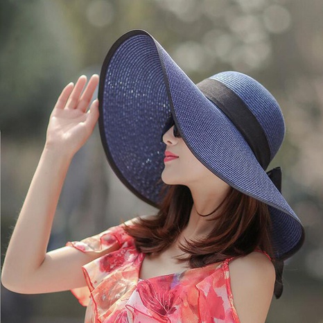 female summer sunscreen outdoor big-brimmed foldable seaside beach butterfly straw hat's discount tags